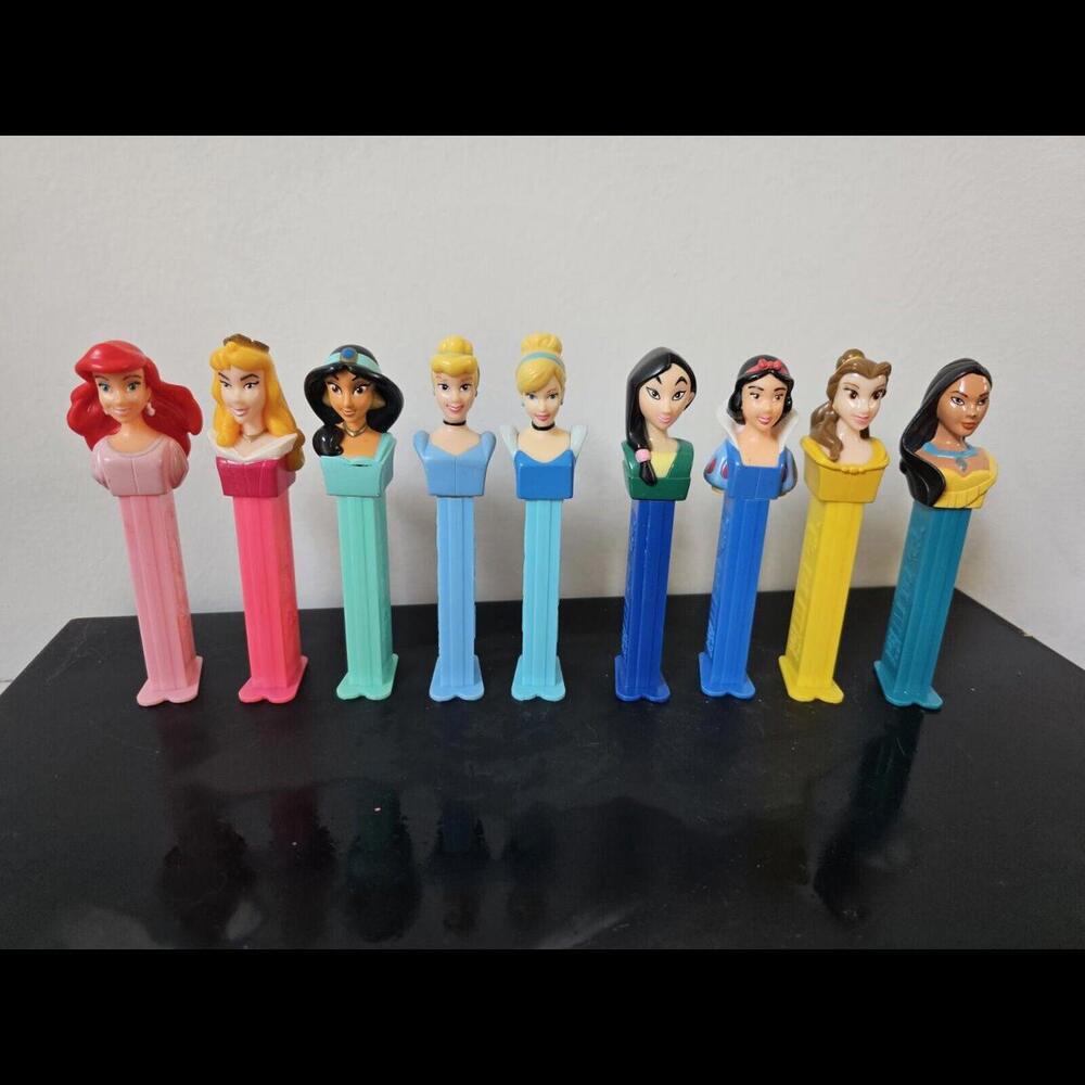 Lot of 9 Disney Princess Pez Dispensers - Cinderella, Pocahontas, Belle, Aurora